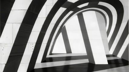 Abstract Black and White Geometric Structure with Curved Arches