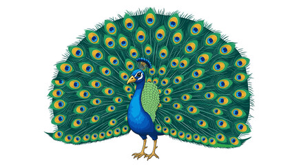 Majestic Peacock Displaying its Stunning Feathers, Isolated on White Backdrop