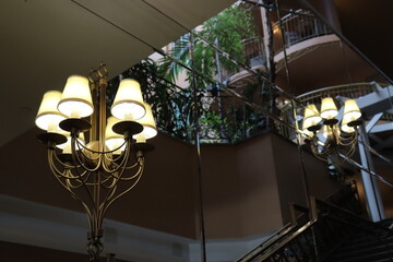 Chandelier in the hotel. and interior lamps. Interior design in hotel.