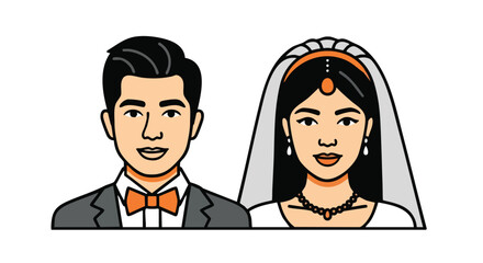 Joyful bride and groom celebrating their wedding day with elegant attire