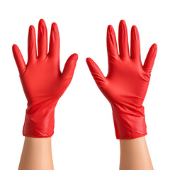 Obraz premium Bright Red Rubber Gloves for Household Cleaning and Protection with an Elegant and Flexible Design for Empowering Task Completion