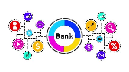 Bank infographic with financial and social media icons - Powered by Adobe