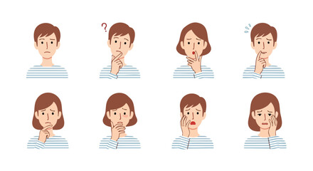 Diverse individuals express confusion, worry, and contemplation with thoughtful poses