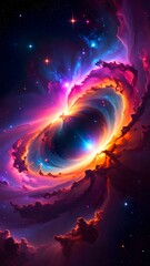 Vibrant cosmic vortex with swirling nebulae and bright stars