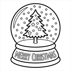 Christmas Snow Globe with Tree Merry Christmas Coloring Page