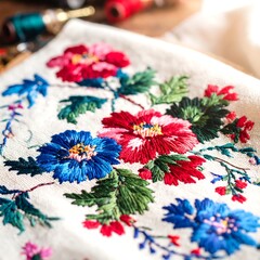 Close-up of intricate floral embroidery on cream-colored fabric (1)