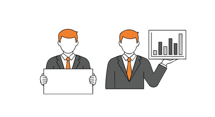 Business presentation with team showing positive growth charts and holding blank signage for your message