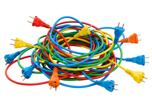 Tangled colorful christmas lights isolated on transparent background - Powered by Adobe