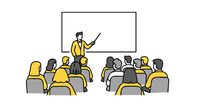 Engaged audience learns from expert speaker presenting valuable information on screen