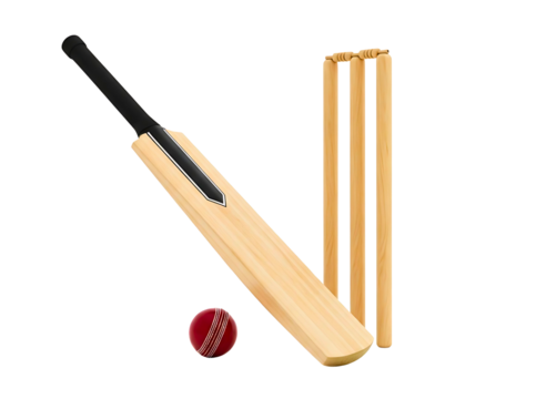 Cricket bat wickets and ball isolated on transparent background