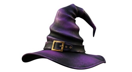 Purple Witch Hat with Gold Buckle, Isolated on White