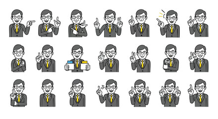 Obraz premium Mature businessman in multiple gestures conveying ideas, presentations, and success in business