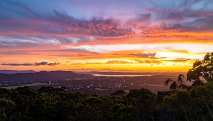 Panoramic sunset view over a valley