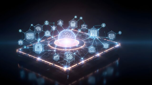 AI Ecosystem Platform Intelligent Marketplace Orchestration Glowing Ecosystem Connections Enterprise Agent Collaboration Network