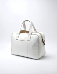 White leather satchel bag, minimalist style