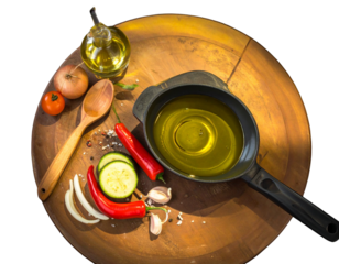 Olive Oil in Frying Pan Cooking Vegetables