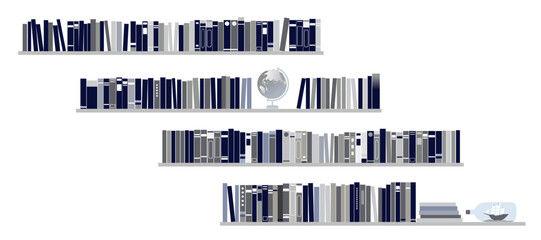 色々な本が並ぶ本棚のイラストセット © gelatin