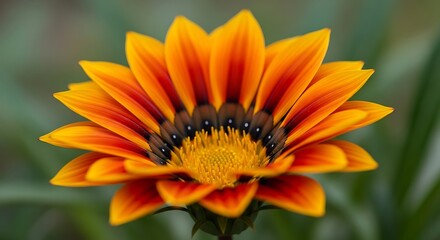 Obraz premium Bright Orange and Black Centered Flower with Green Background