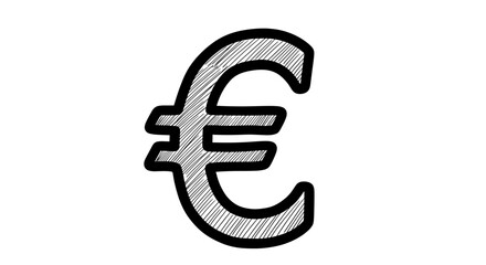 Obraz premium Hand-Drawn Euro Symbol with Striped Fill on White Background