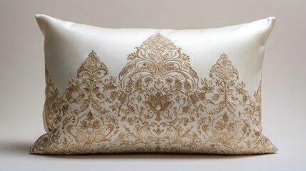 Cream-colored pillow with gold embroidery