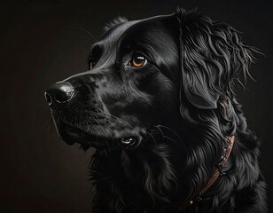 Portrait of a stunning black flat-coated retriever in a studio setting