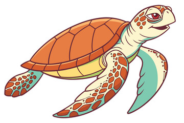 Cartoon sea turtle swimming gracefully through ocean waters with a friendly expression silhouette