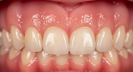 Close Up of Healthy White Teeth with Pink Gums in Bright Lighting