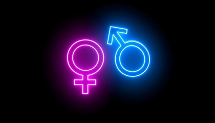 Neon gender symbols on black background