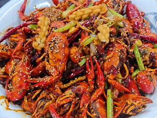 Close-up spicy Chinese crayfish