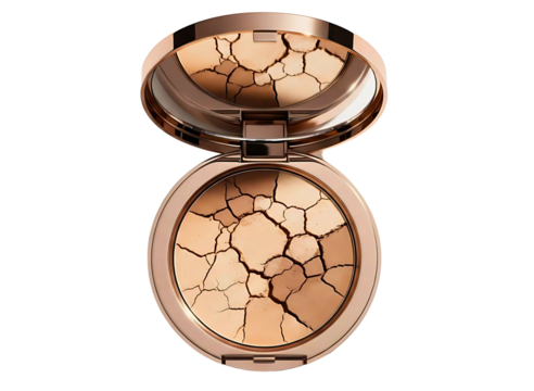 Open compact powder makeup with multiple shades isolated on transparent background