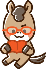 メガネをかけて熱心に本を読む馬