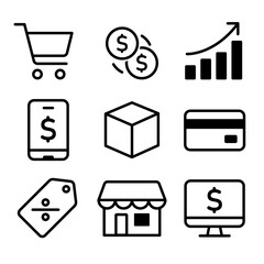 E-commerce business icons set shopping payment online store finance technology