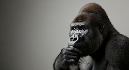 A thoughtful gorilla portrait in monochrome.