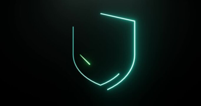 Anima&ccedil;&atilde;o 4K de escudo (shield) neon que se desenha e revela um check de aprova&ccedil;&atilde;o, em loop cont&iacute;nuo.