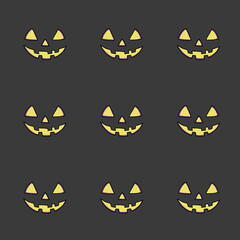halloween seamless pattern, jack-o-lantern face pattern, scary faces on Halloween jack-o-lanterns