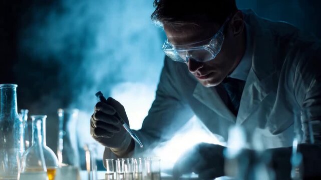 Scientist Conducting Advanced Chemical Experiment in Laboratory