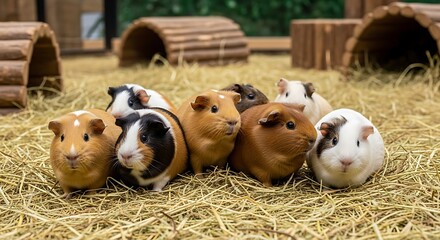 A Herd of Domestic Guinea Pigs on Straw.