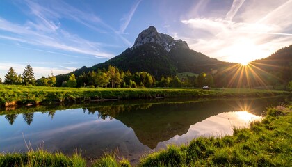 Mountain reflections at sunset