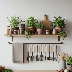 Stylish Kitchen Shelf with Herbs, Spices, and Utensils