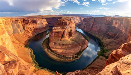 Stunning vista of the Horseshoe Bend, a dramatic river loop in a vibrant red canyon landscape