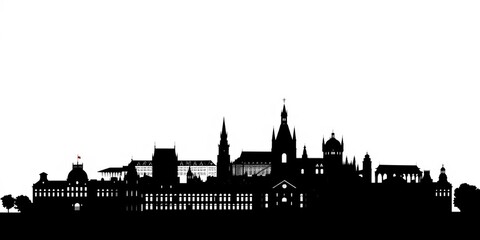 Prague skyline silhouette, vector art, black on white background,  black,  clip art