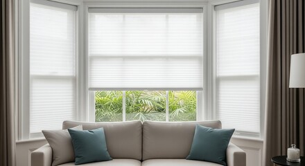 White Cellular Shades in Modern Living Room Window