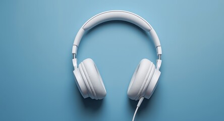 White Headphones on Blue Background Music, Audio, Technology Stock Photo