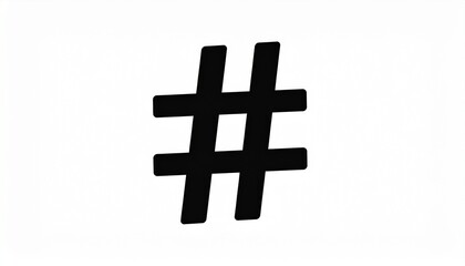 Obraz premium Black hashtag symbol, sharp and clear on a pristine white background, representing social media, digital communication, trends, and online communities.
