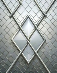 Metallic diamond-shaped panel within a wire mesh