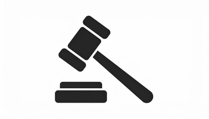 Judge's Gavel and Sound Block Icon - Legal System, Justice, Auction, and Authority Symbol on White Background