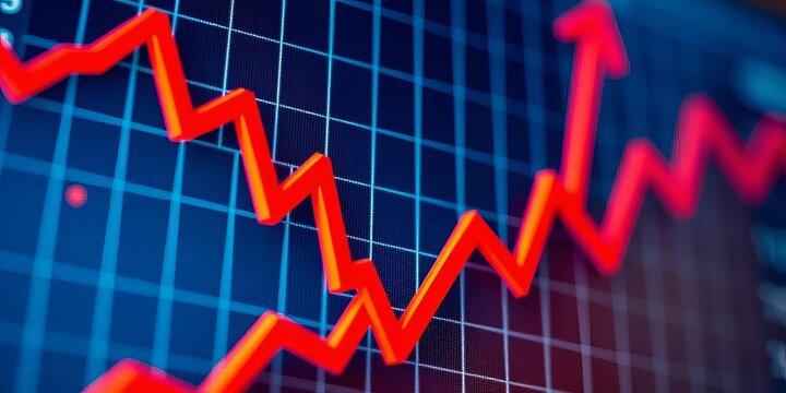 Close-up shot of falling graph illustrating economic crisis due to inflation and interest rate hikes, inflation,  bearish
