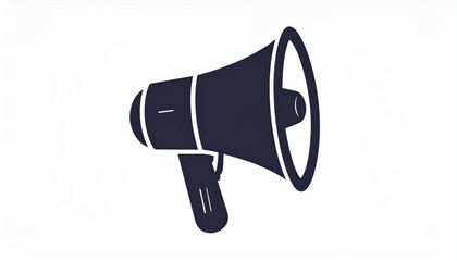 Dark megaphone icon on white background. Vector symbol for announcement, communication, marketing, promotion, public speaking, and attention.