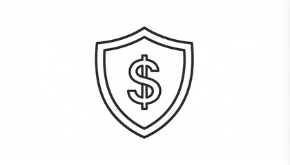 Financial Security Shield Icon: Money Protection, Safe Investment, Secure Savings, Dollar Sign Outline Vector Graphic for Business Finance