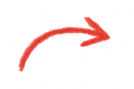 Red furry arrow pointing to the right on a transparent background, ideal for creative projects